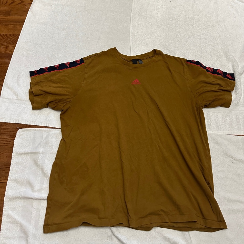 Adidas Men's Brown T-Shirt with Red Accents